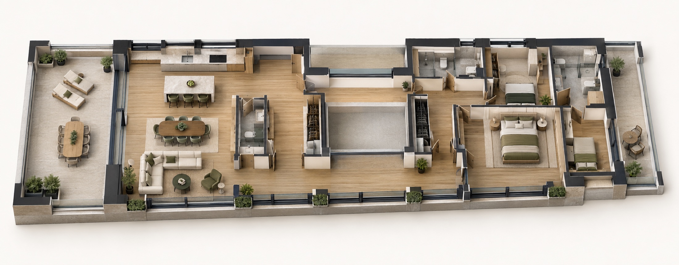 Generisana 3D osnova stana od 100 kvadratnih metara